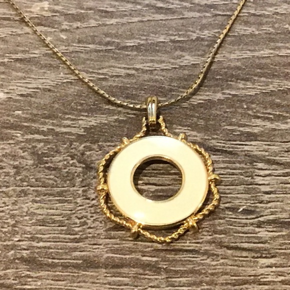 Monet Gold Tone & Off-White Enamel Ship's Buoy Life Preserver Pendant Necklace - Picture 3 of 7